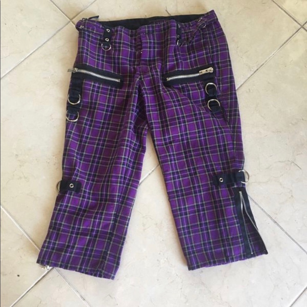 Womens Purple Tripp NYC Plaid Short Capri Pants